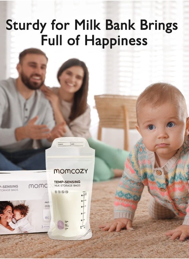 Momcozy - Breast Milk Bags, Temp-Sensing Discoloration Milk Storing Bags for Breastfeeding, Disposable Milk Storage Bag with 6 Ounce Self Standing, No-Leak Milk Freezer Storage Pouches - Image 1