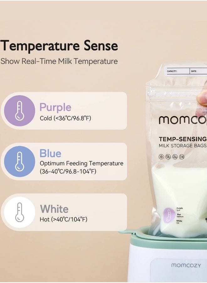 Momcozy - Breast Milk Bags, Temp-Sensing Discoloration Milk Storing Bags for Breastfeeding, Disposable Milk Storage Bag with 6 Ounce Self Standing, No-Leak Milk Freezer Storage Pouches - Image 1