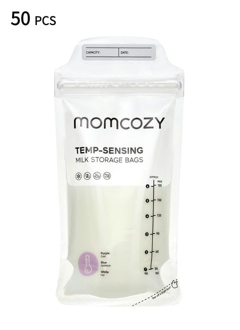 Breast Milk Bags, Temp-Sensing Discoloration Milk Storing Bags for Breastfeeding, Disposable Milk Storage Bag with 6 Ounce Self Standing, No-Leak Milk Freezer Storage Pouches