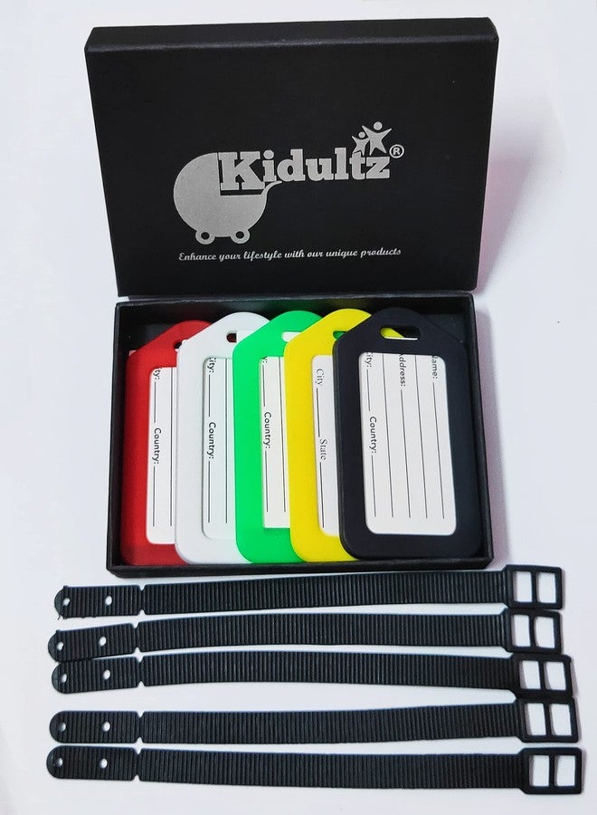 Kidultz Luggage Tags with Premium Strap for Travel suitcases, School Bags, etc..for Easily Identification of Bags (Pack of 5) (Multicolour) - Image 1