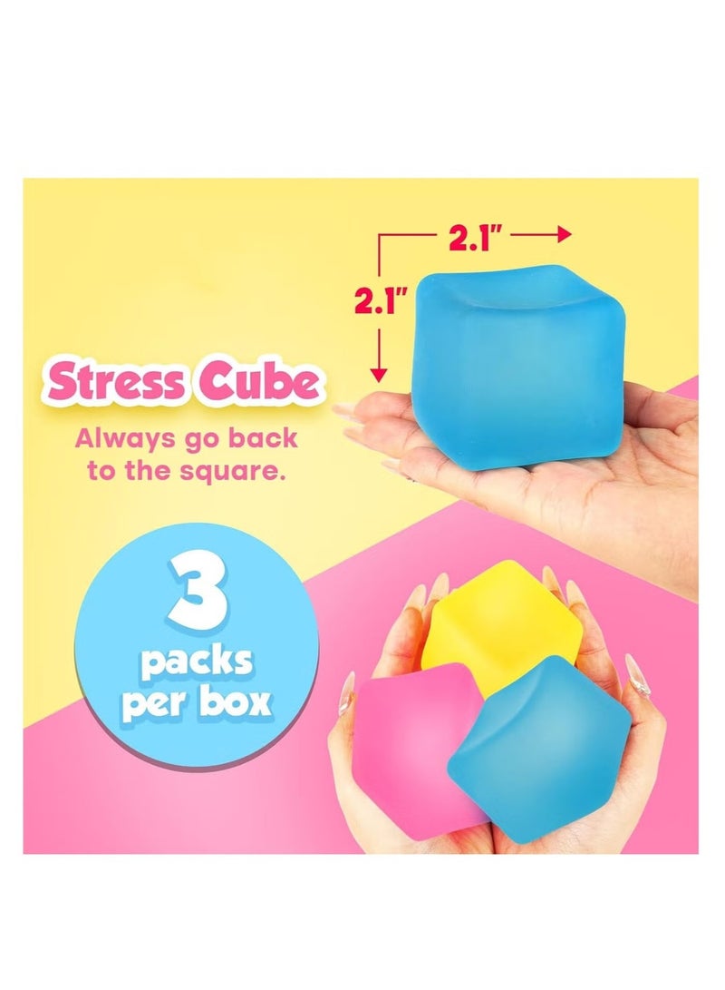 3 Piece Large Fidget Toy Stress Cube Set, Squishy Gel-Filled Stress Relief Squeeze Toys for Anxiety, Calming Sensory Toys for Kids, Teens & Adults, Classroom & Office - Image 3