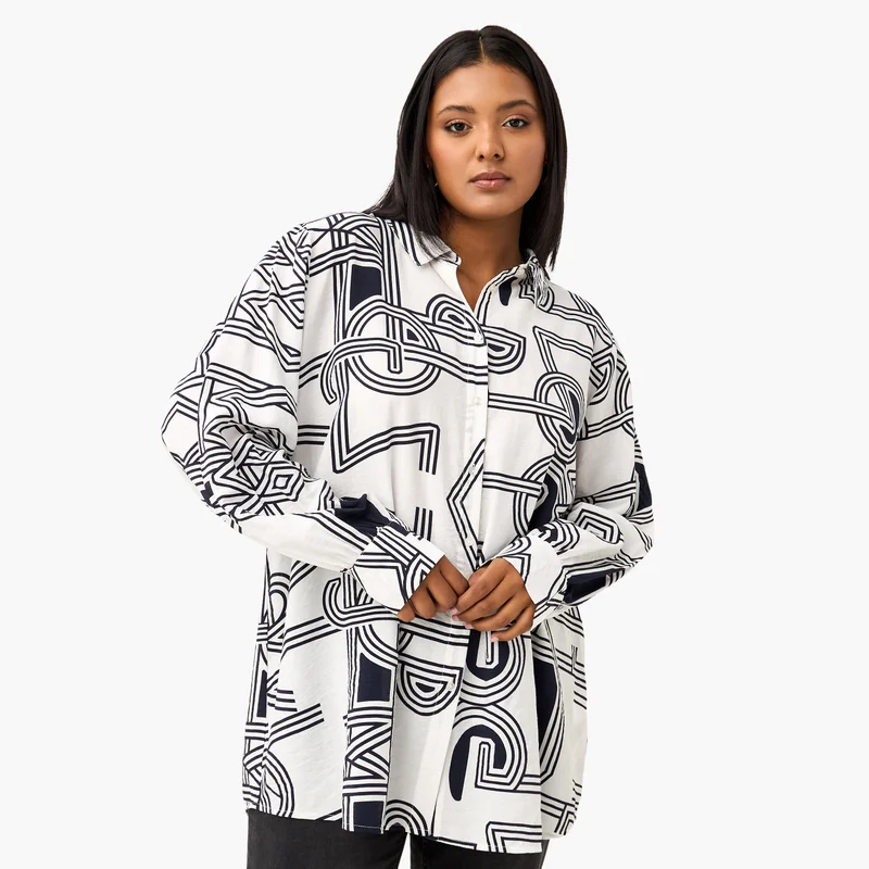  أولا بوبكن Plus Size Ulla Popken Printed Shirt with Long Sleeves