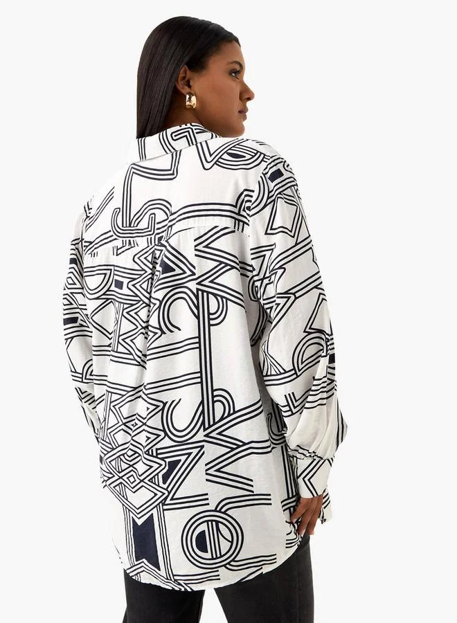 Ulla Popken Plus Size Ulla Popken Printed Shirt with Long Sleeves