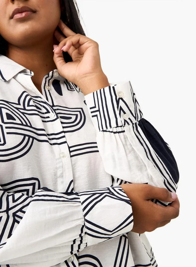 Ulla Popken Plus Size Ulla Popken Printed Shirt with Long Sleeves
