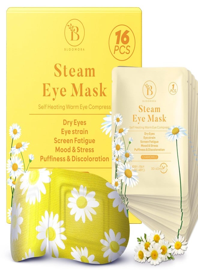 BLOOMORA 16 Pack Chamomile Steam Eye Mask for Dryness, Puffiness, Strain & Relaxation, Heated Eye Mask for Sleep & Travel, Self-Heating & Disposable Warm Compress, Travel Essentials, Relaxation Gifts for Women - Image 1