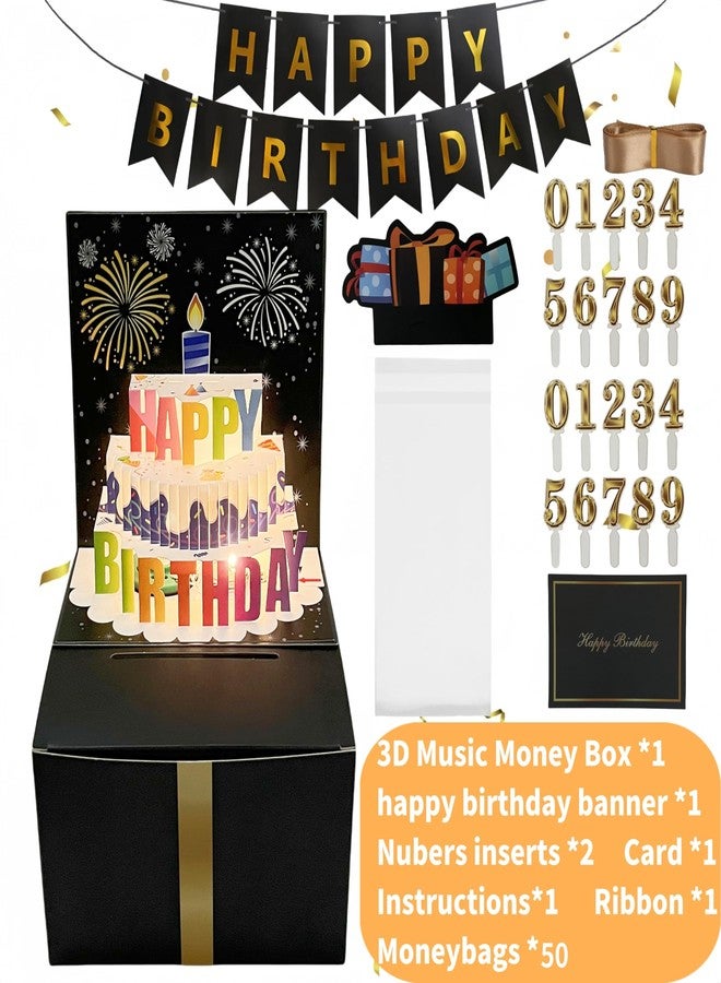 JINSTABAG Birthday Money Box for Cash Gift, Money Pull Box with Music Light and DIY Number Placard 13th 16th 18th 21th for Any Age, Birthday Decorations for Boys Girls Kids Adult - Image 5