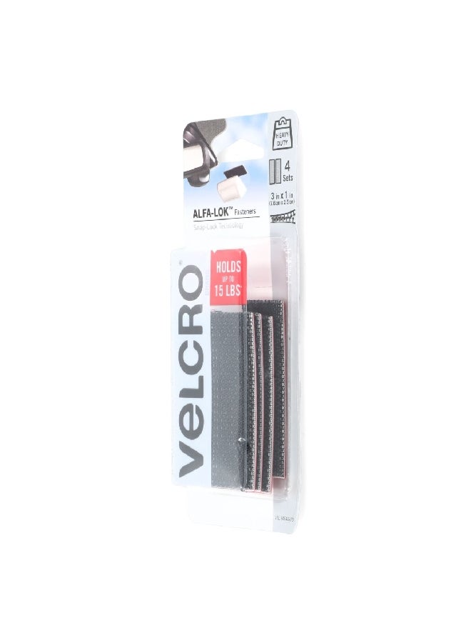 Velcro 4-Piece Plastic Snap Lock Technology Alfa-Lok Fastener Strips Black 3 x 1 Inch VEL-30643-USA - Image 3