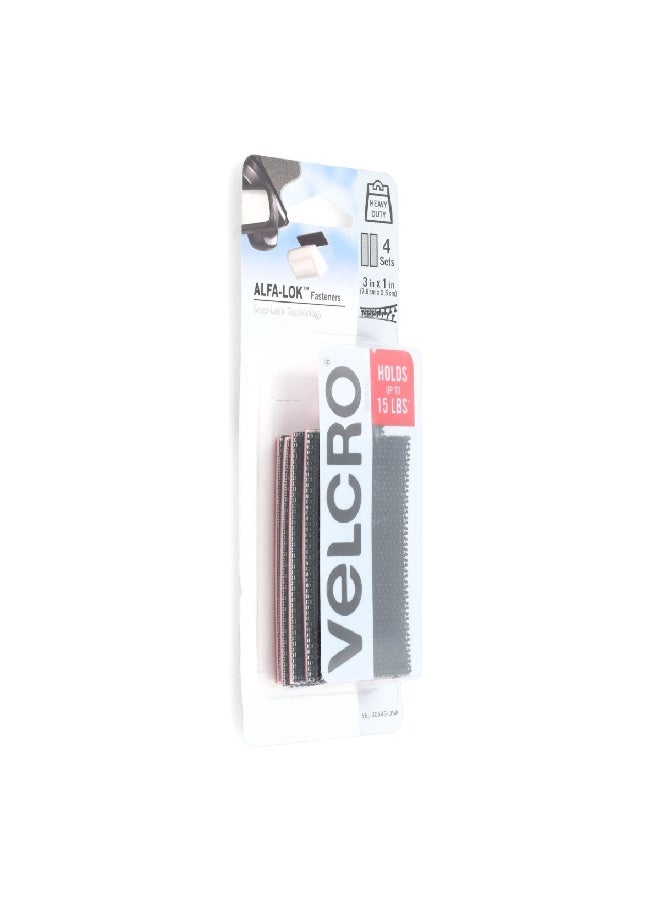 Velcro 4-Piece Plastic Snap Lock Technology Alfa-Lok Fastener Strips Black 3 x 1 Inch VEL-30643-USA - Image 2