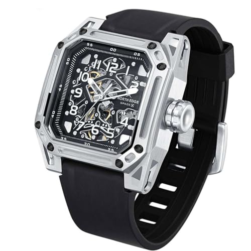 NORTH EDGE Automatic Mechanical Men's Skeleton Stainless Steel Silver Seagull Movement Analog Wristwatch For Men - Space X - Image 2