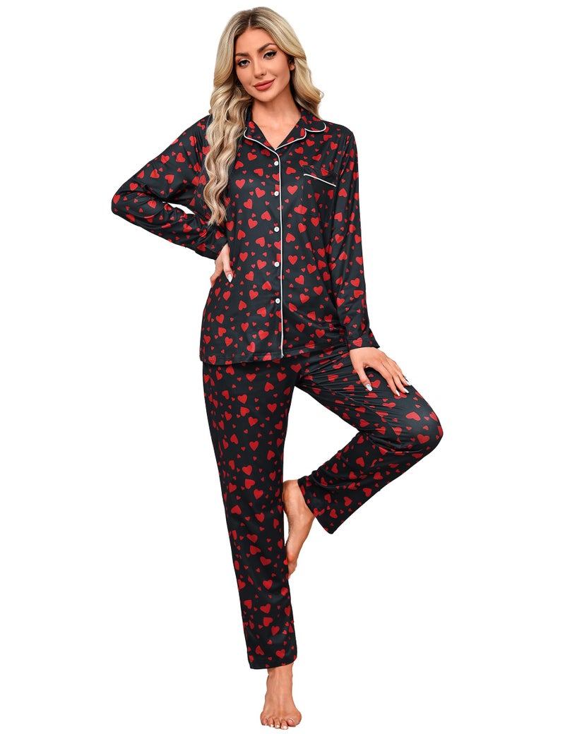 iClosam Family Matching Pajamas Set Long Sleeve Button Down Valentine Festival Party Sleepwear for Women Men - Image 1