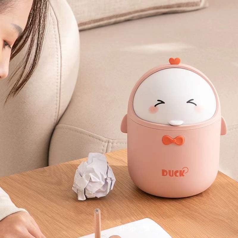 Little Penguin Desktop Trash Bin with Lid Office Trash Can Internet Popular Living Room Home Bedroom Bedside Table Trash Basket(Little Yellow Penguin) - Image 5