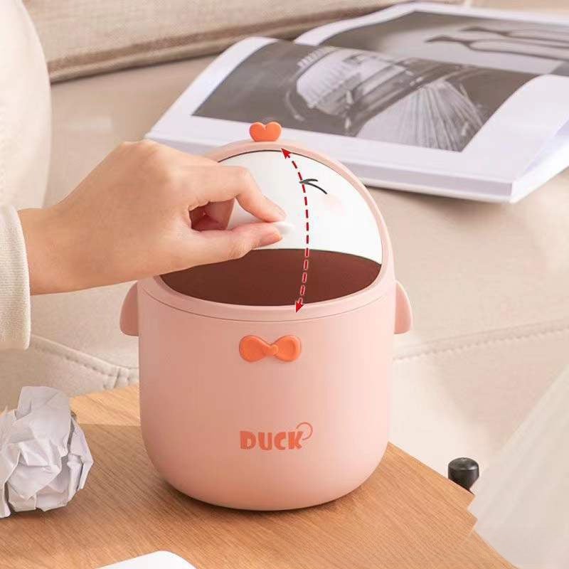 Little Penguin Desktop Trash Bin with Lid Office Trash Can Internet Popular Living Room Home Bedroom Bedside Table Trash Basket(Little Yellow Penguin) - Image 4