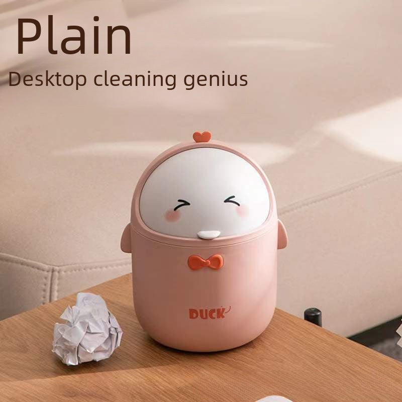 Little Penguin Desktop Trash Bin with Lid Office Trash Can Internet Popular Living Room Home Bedroom Bedside Table Trash Basket(Little Yellow Penguin) - Image 3