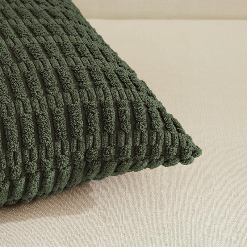 Fancy Homi 4 Packs Boho Olive Green Decorative Throw Pillow Covers 12x20 Inch for Couch Bed Sofa, Rustic Modern Farmhouse Home Decor, Soft Plush Corduroy Cute Square Cushion Case 30x50 cm - Image 4