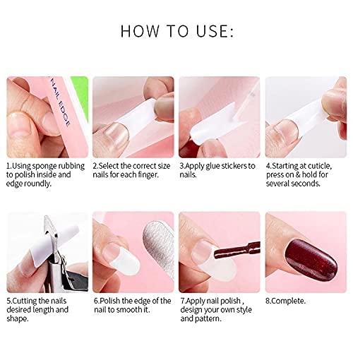 COSLIFESTORE-500pcs Acrylic Long Square French Style False Nails, 10 Sizes, 50pcs Each, Matte Finish, Transparent Color, Solid Pattern, Full Well Tips, Professional Nail Art Tips for Salon & DIY (LONG, NATURAL) - Image 5