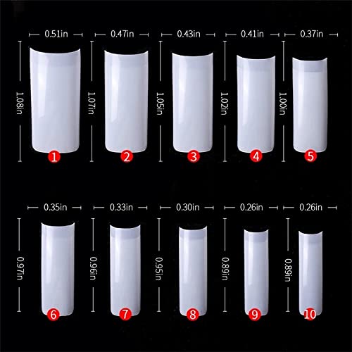 COSLIFESTORE-500pcs Acrylic Long Square French Style False Nails, 10 Sizes, 50pcs Each, Matte Finish, Transparent Color, Solid Pattern, Full Well Tips, Professional Nail Art Tips for Salon & DIY (LONG, NATURAL) - Image 2