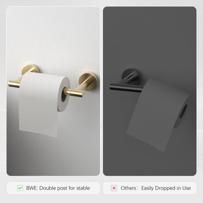 BWE حامل ورق المرحاض الذهبي المصقول BWE مثبت على الحائط بعمود مزدوج قابل للتدوير حامل ورق المرحاض من الفولاذ المقاوم للصدأ SUS 304 لحمام المطبخ ومرحاض RV - Image 2