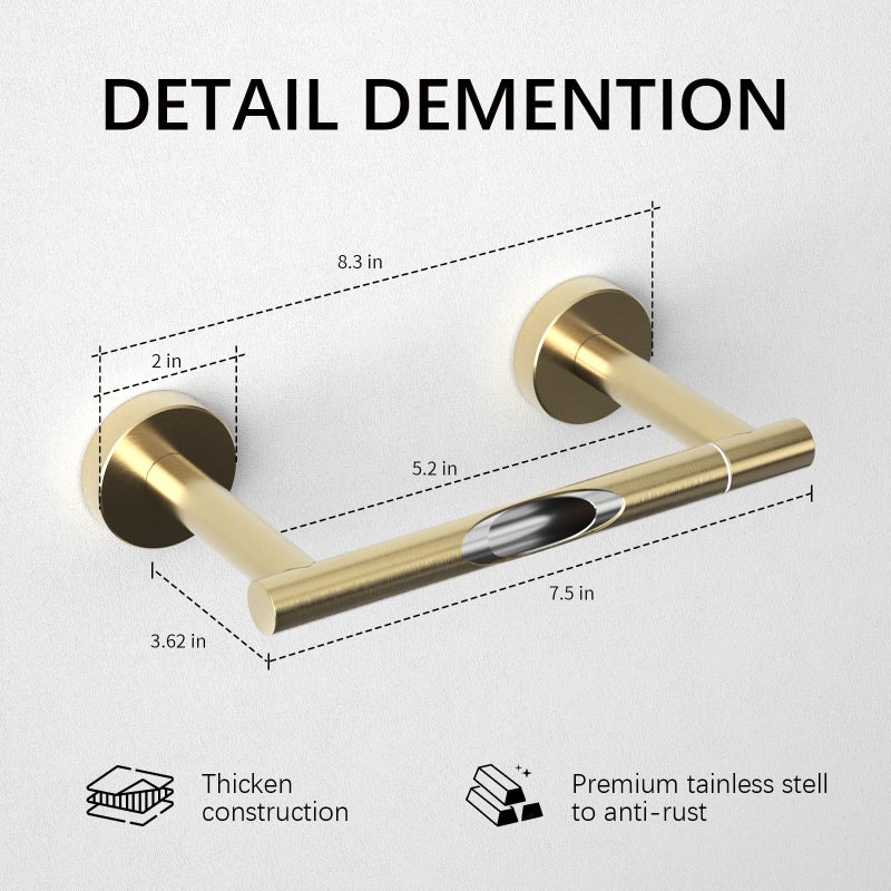 BWE حامل ورق المرحاض الذهبي المصقول BWE مثبت على الحائط بعمود مزدوج قابل للتدوير حامل ورق المرحاض من الفولاذ المقاوم للصدأ SUS 304 لحمام المطبخ ومرحاض RV - Image 5