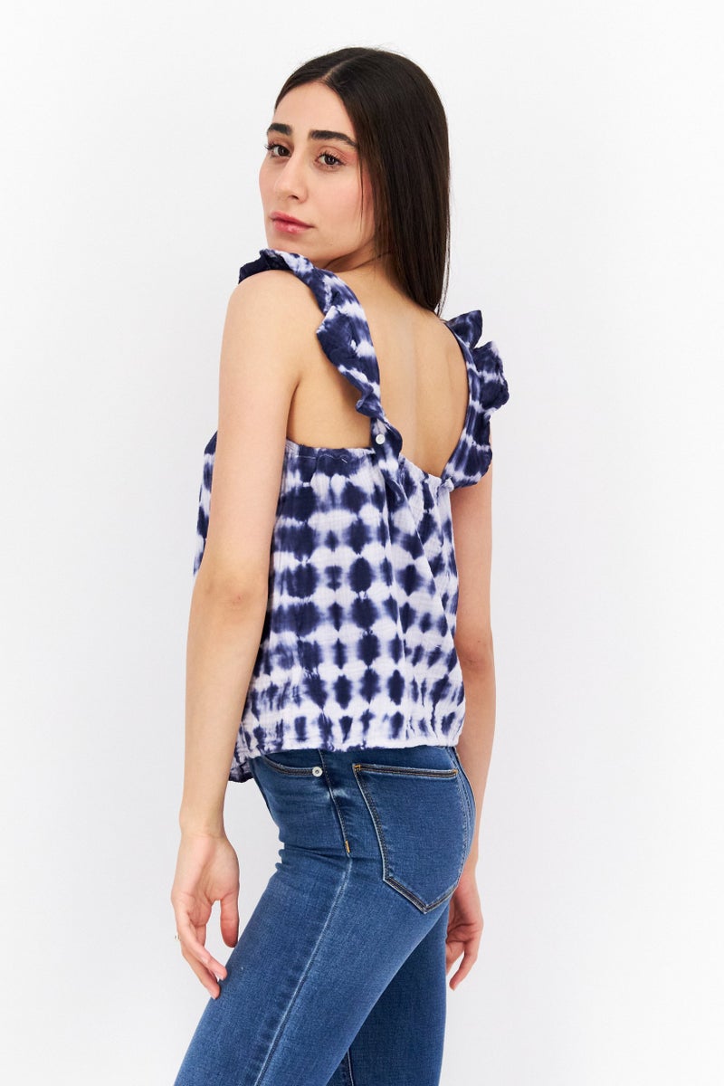 BB Dakota Women Square Neck Sleeveless Tie-Dye Top, White - Image 3