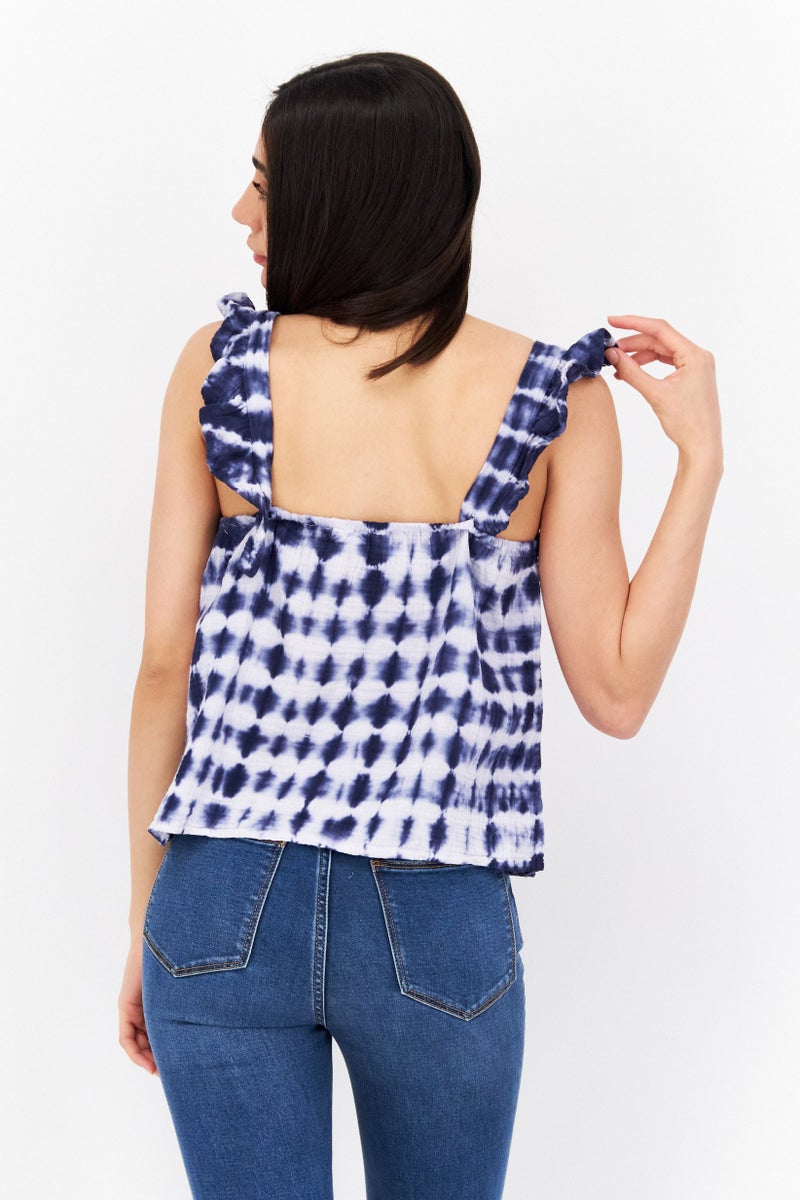 BB Dakota Women Square Neck Sleeveless Tie-Dye Top, White - Image 4