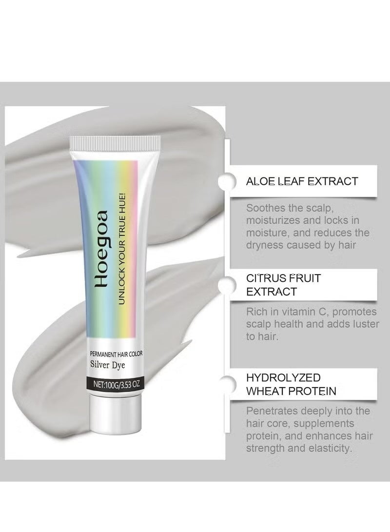 HOEGOA Permanent Hair Color Silver Dye - 100g Grey Hair Cream for Intense Silver Color - Long-Lasting Color Lock Formula - Nourishing Plant Extracts for Healthy Hair - Non-Damaging Hair Dye - Image 5