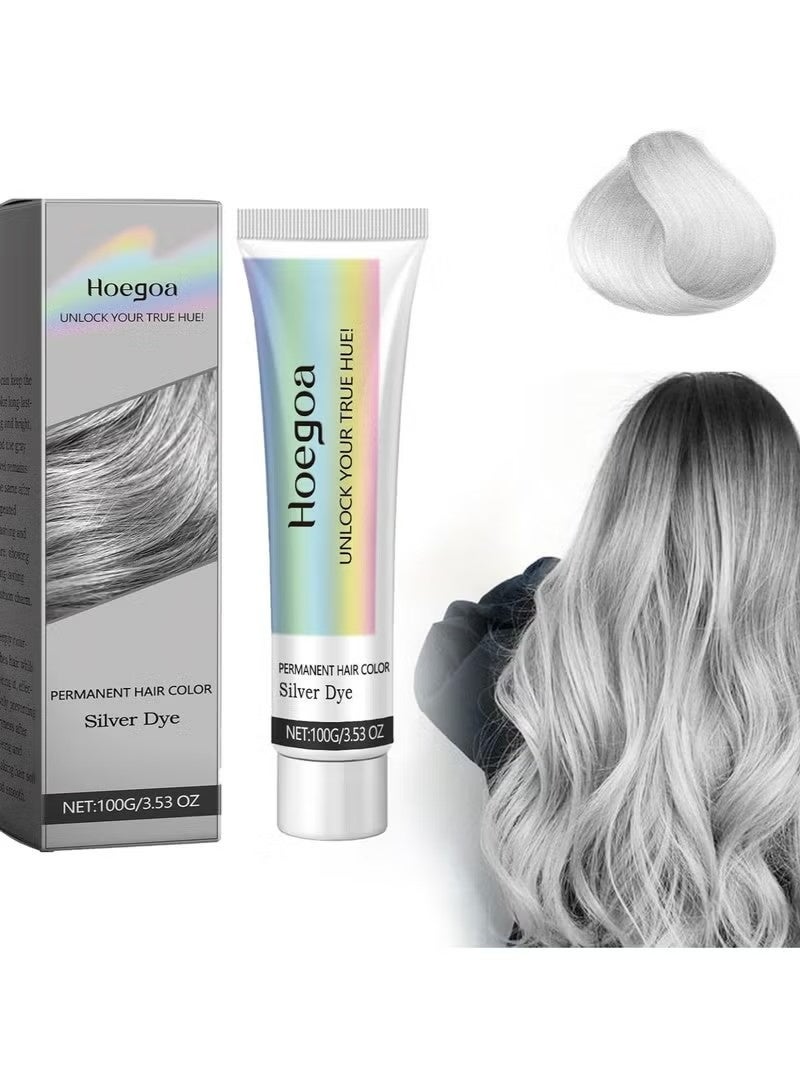 HOEGOA Permanent Hair Color Silver Dye - 100g Grey Hair Cream for Intense Silver Color - Long-Lasting Color Lock Formula - Nourishing Plant Extracts for Healthy Hair - Non-Damaging Hair Dye - Image 1