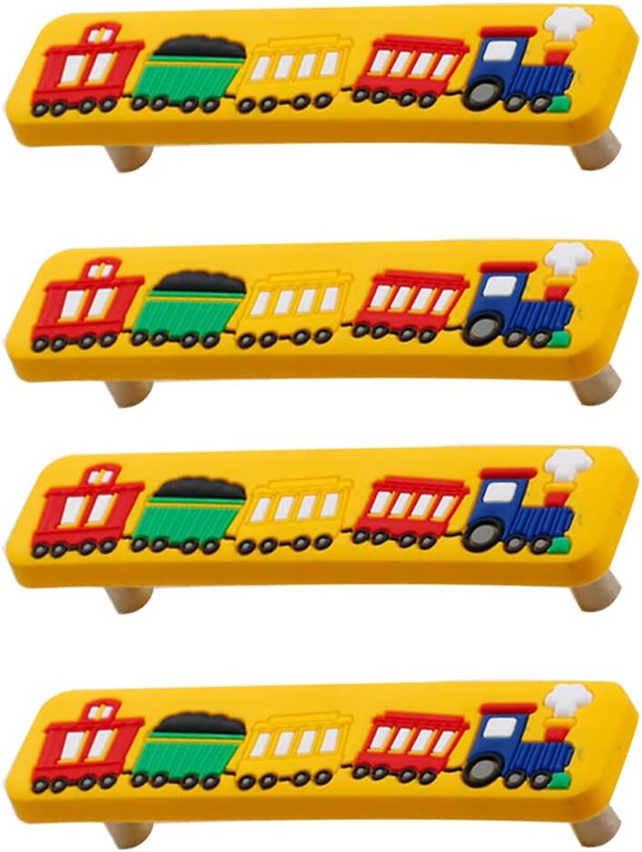 Skyscraper Soft Rubber 96mm Knobs for Kids Girls Boys Cabinet Handle pulls Drawer Knobs for Kids Room Cabinets Closets Toy Organizer Box Bookcase 4pcs/Set (Train) - Image 1