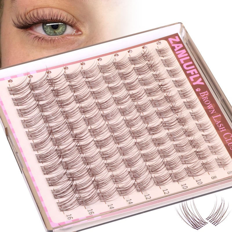 zanlufly Brown Lash Clusters Natural Eyelash Clusters Invisible Band Brown Lash Extension C Curly Dark Brown Wispy Lash Extension DIY Individual Eyelash Extension by zanlufly - Image 1