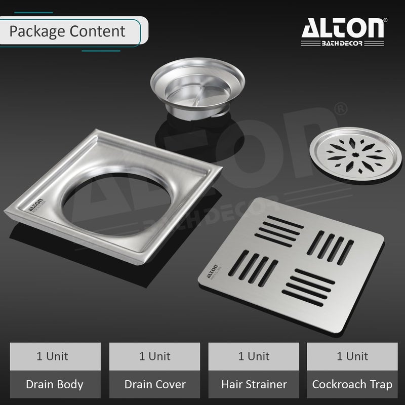 Alton ALTON ALD1001, SS-304 Grade, 5x5 INCH Plain, Bathroom Grating Square Floor Drain Jali with Cockroach Trap, Matte - Image 4