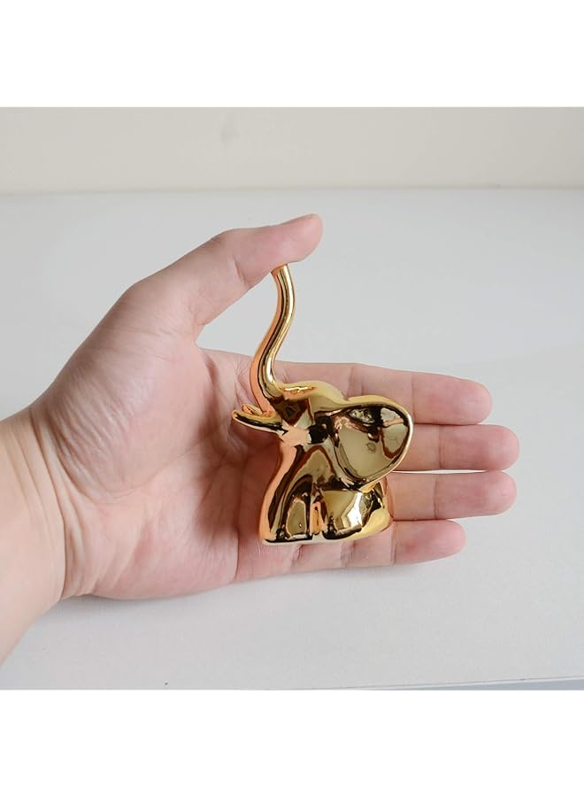 إيروريكس ديكور منزلي تماثيل الفيل زوج واحد من تماثيل الفيل الصغيرة لهجات زخرفية للأرفف وغرفة المعيشة وغرفة النوم هدية للعائلة والأصدقاء باللونين الذهبي والأبيض - Image 4