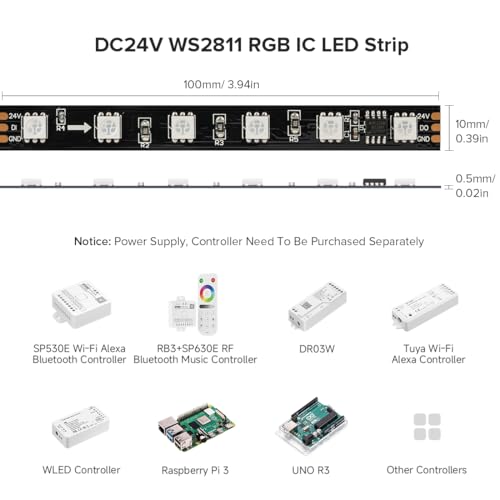 BTF-LIGHTING WS2811 DC24V 32FT Addressable RGB LED Strip 600LEDs 100Pixels Dream Color Black PCB IP30 Non-Waterproof Works with Arduino/Respberry/etc Prevent Voltage Droping(No Adapter or Controller) - Image 2