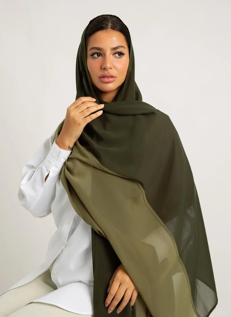 Kaafmeem Olive Shades Half-Half Laser Tarha