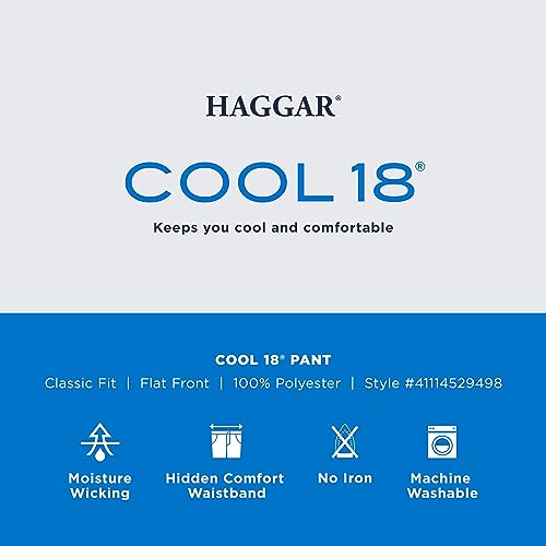 Haggar mens Cool 18 Stria Hidden Expandable Waistband Plain Front casual pants, Navy, 36W x 32L US - Image 3