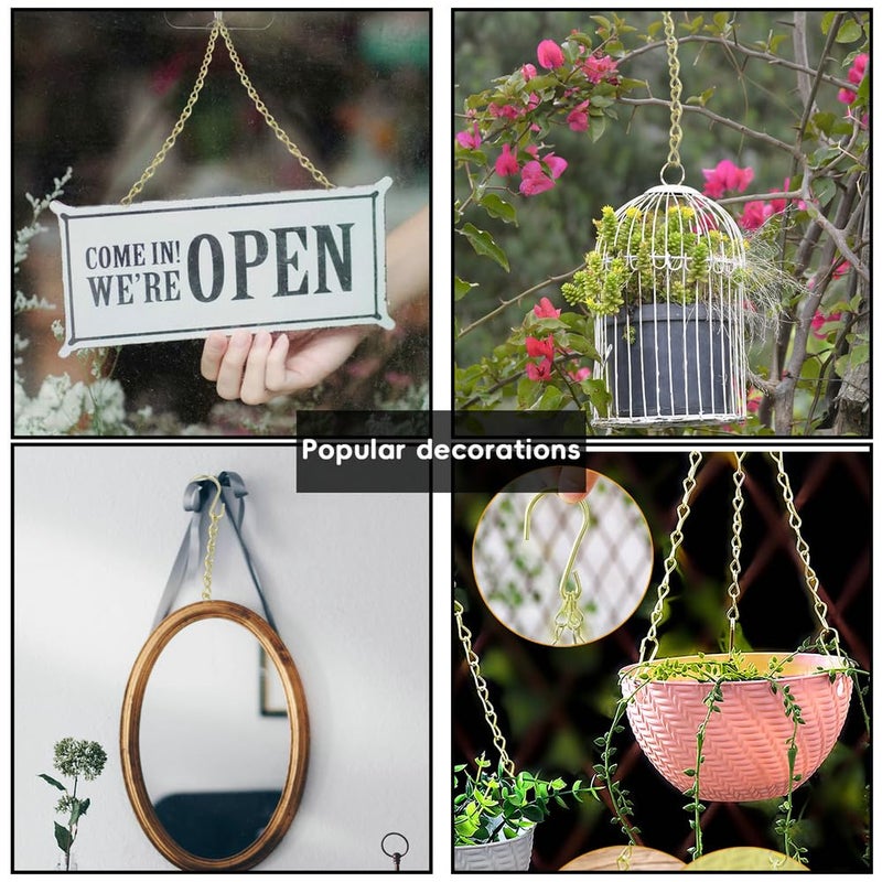 YINGFENG 236 Inch Gold Hanging Baskets Chains - Adjustable Length, Brass Decorative Metal Chain with A Great Assortment of Hooks for Hanging Bird Feeders Planters Baskets Billboards Ornaments, Chain Hooks DIY - Image 5