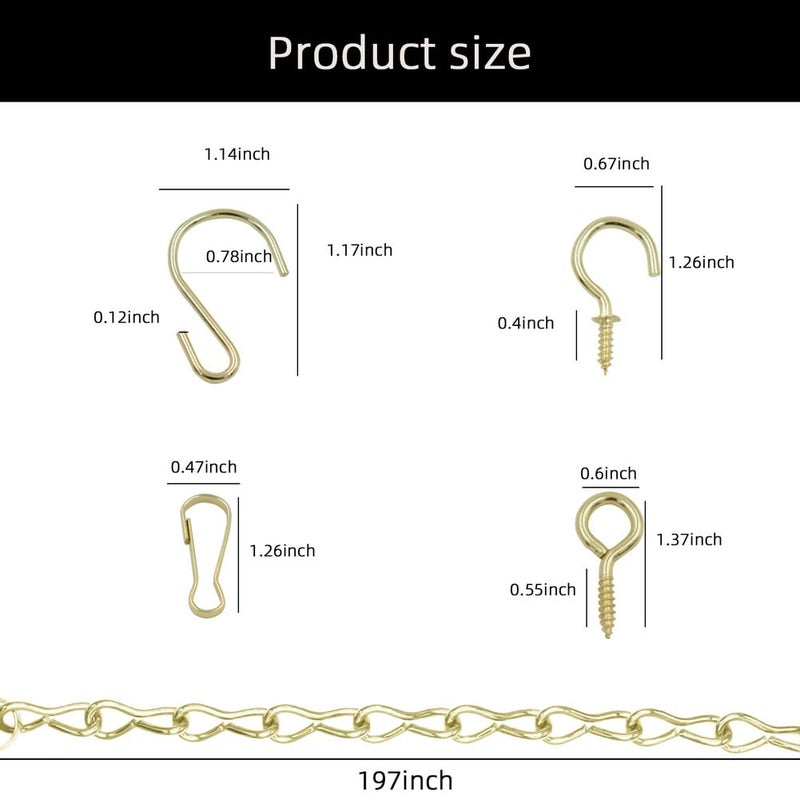 YINGFENG 236 Inch Gold Hanging Baskets Chains - Adjustable Length, Brass Decorative Metal Chain with A Great Assortment of Hooks for Hanging Bird Feeders Planters Baskets Billboards Ornaments, Chain Hooks DIY - Image 4