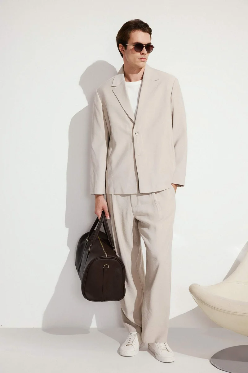 ديفاكتو Wide Leg Beige Trousers