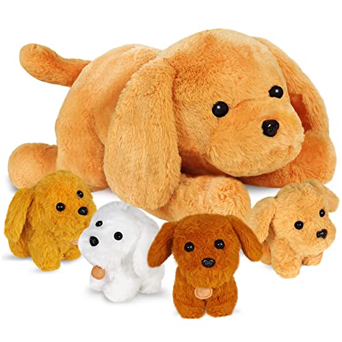KMUYSL Puppy Stuffed Animals Toys for Ages 0 1 2 3 4 5 6 7 8+ Years Old Kids - Mommy Dog with 4 Baby Puppies in Her Tummy, Idea Xmas Birthday Gifts for Baby, Toddler, Girls, Boys - Image 1