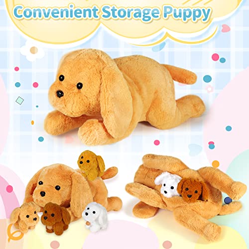 KMUYSL Puppy Stuffed Animals Toys for Ages 0 1 2 3 4 5 6 7 8+ Years Old Kids - Mommy Dog with 4 Baby Puppies in Her Tummy, Idea Xmas Birthday Gifts for Baby, Toddler, Girls, Boys - Image 2