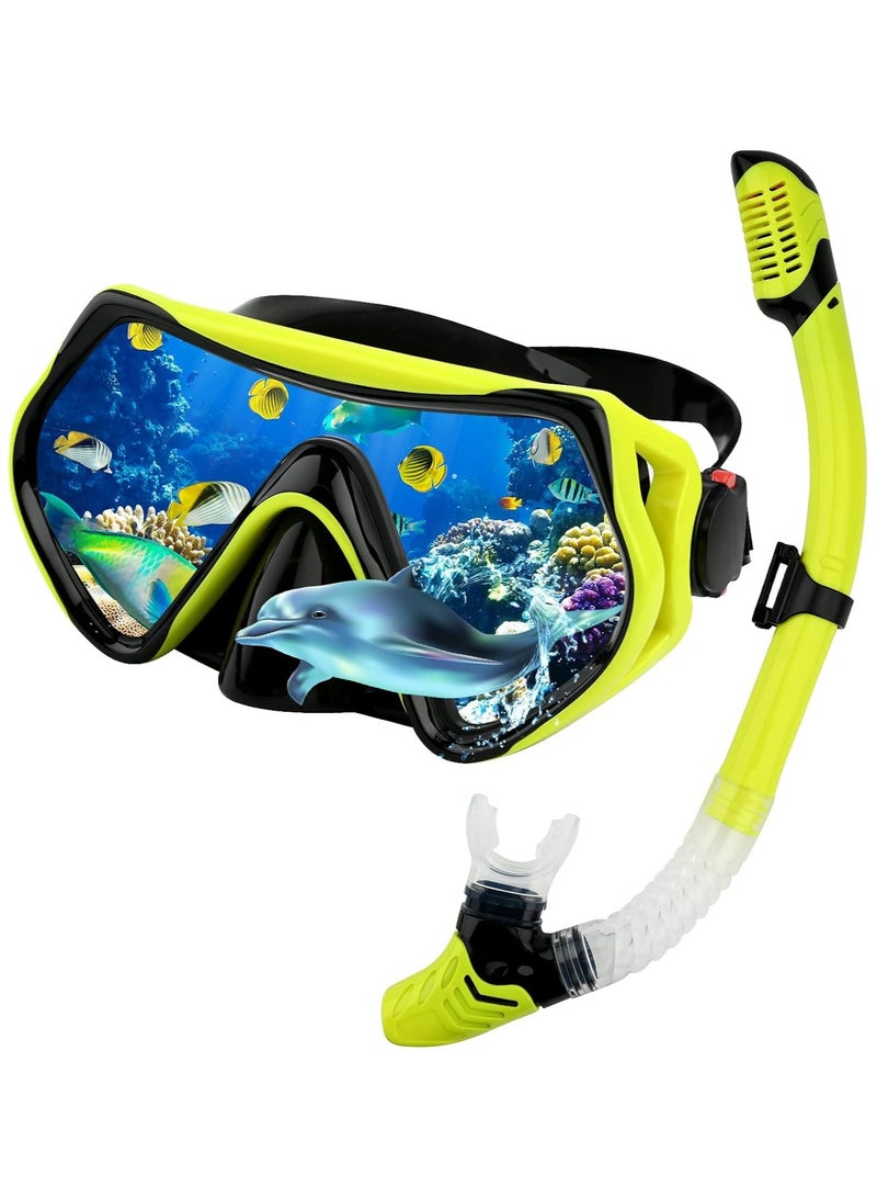AROAQ Dry Snorkel Set Adults Professional,Anti-fog Diving Mask 180° Panoramic Ultra-Clear Snorkel Mask Anti-leak Diving Tube Set Free Breath Scuba Diving Goggle Adjustable for Men Women - Image 1