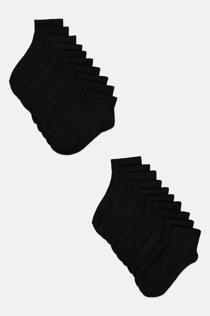 K-SWISS Kids Girl 20 Pairs Solid Quaters Socks, Black - Image 1