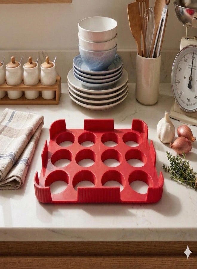 Btop® Burger Patty Maker Tray | Plastic | 12-Cavity Mould for Uniform Meat Patties (Red) - Image 1