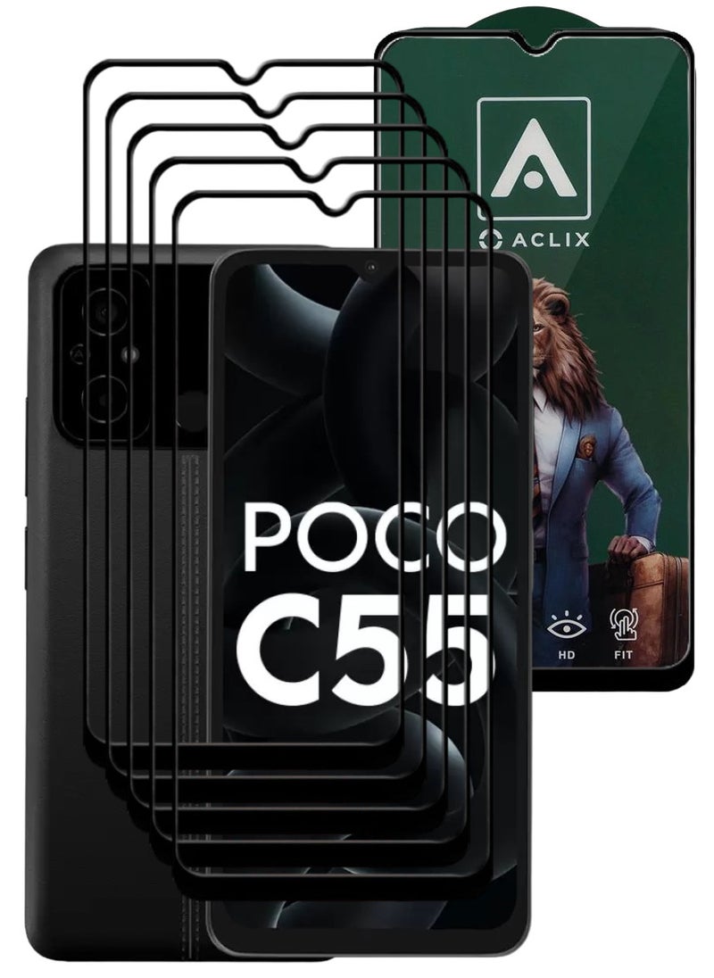 ACLIX 5 Pieces Antistatic ESD Dustproof Premium Quality High Definition Tempered Glass Screen Protector Designed For Xiaomi Poco C55 - Image 1