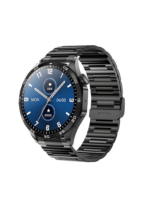 HainoTeko-4 Smart Watch, AMOLED Display, Water-Resistant Titanium Case, 3 Straps, Calls Support, and Arabic Language BLACK