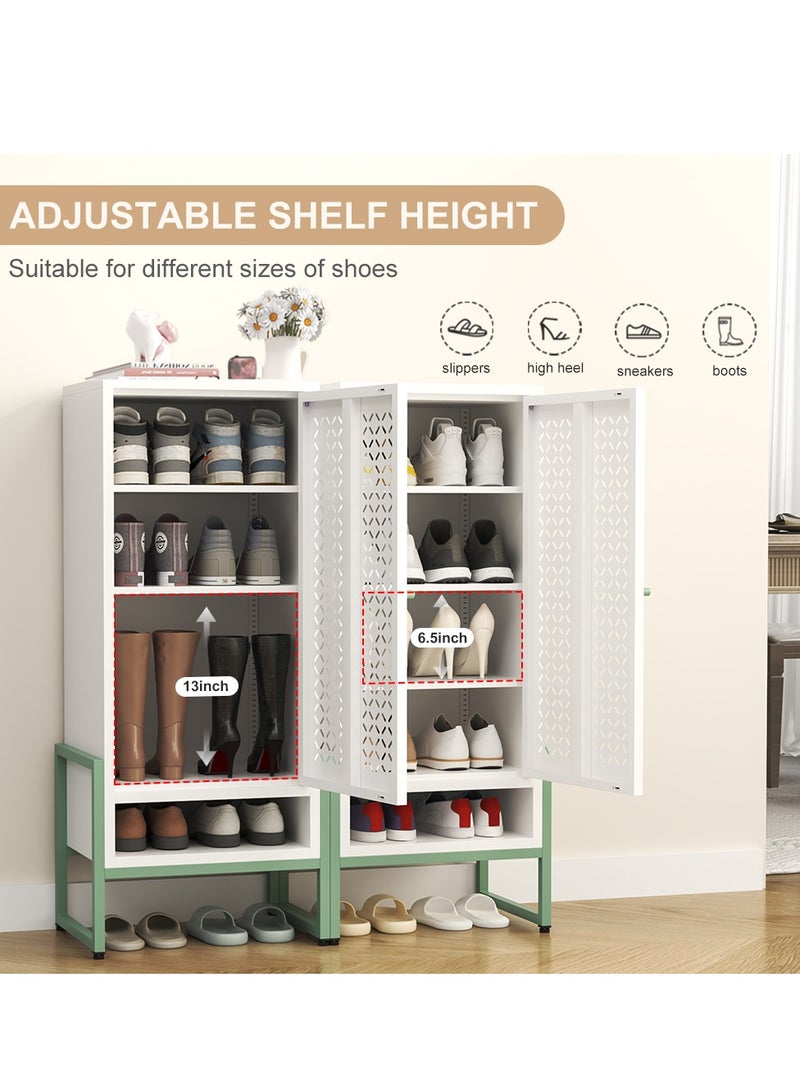 آي هوم شوب خزانة تخزين أحذية معدنية مقاس 46x35x108 سم للمدخل مع أبواب و 3 أرفف، خزانة أحذية صغيرة حديثة قائمة بذاتها مع أرجل قابلة للتعديل للممر، غرفة المعيشة، الردهة، لون أبيض - Image 4