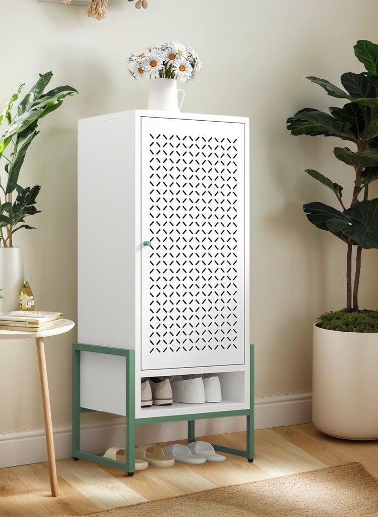 آي هوم شوب خزانة تخزين أحذية معدنية مقاس 46x35x108 سم للمدخل مع أبواب و 3 أرفف، خزانة أحذية صغيرة حديثة قائمة بذاتها مع أرجل قابلة للتعديل للممر، غرفة المعيشة، الردهة، لون أبيض - Image 3