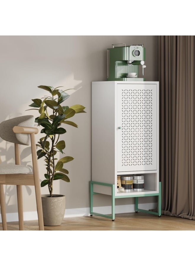 ihomeshop Metal storage cabinet, coffee cabinet, with adjustable shelves, freestanding storage unit, suitable for pantry, kitchen, bathroom and laundry room, sturdy and durable, rust-proof, easy to assemble (white). - Image 1