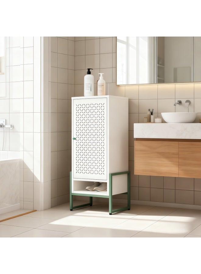 ihomeshop Metal storage cabinet, coffee cabinet, with adjustable shelves, freestanding storage unit, suitable for pantry, kitchen, bathroom and laundry room, sturdy and durable, rust-proof, easy to assemble (white). - Image 4