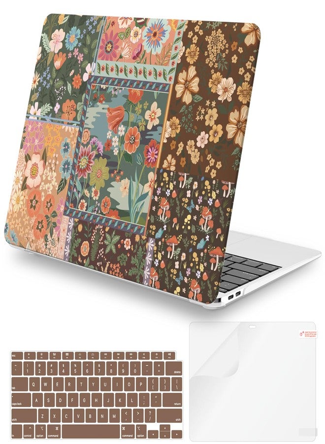 iCasso for MacBook Air 13 inch Case 2021 2020 2019 2018 Release A2337 M1 A2179 A1932, Flower Hard Shell Protective Case for MacBook Air 13.3 inch + Keyboard Cover + Screen Film, Brown Flower - Image 1