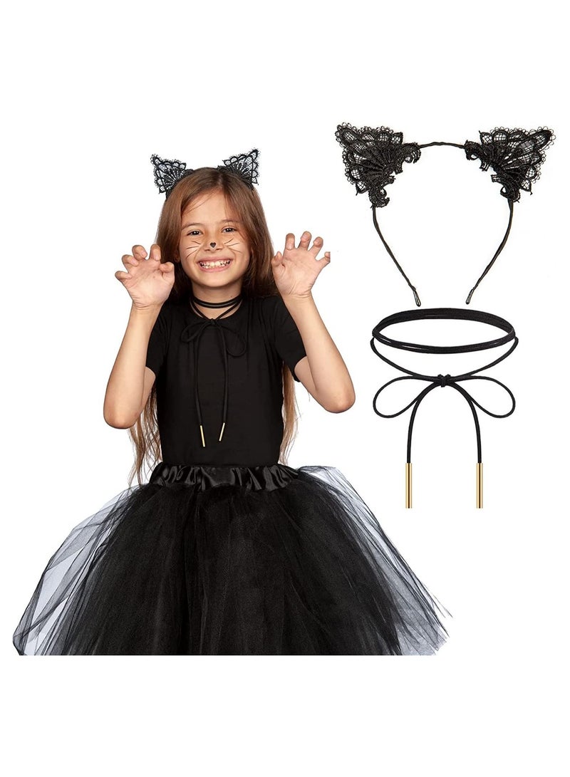 2pcs Lace Cat Ears Headband and Choker Set with - Image 1