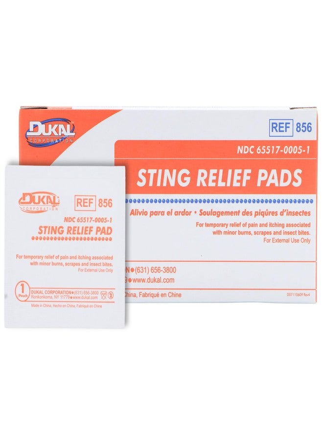 Dukal Sting Relief Pads. Case of 200 Anesthetic Pads for Burns, Scrapes. 2-Ply Non-Woven Pads in Individual Pouches, Non-Sterile Sting Relief Wipes, 856